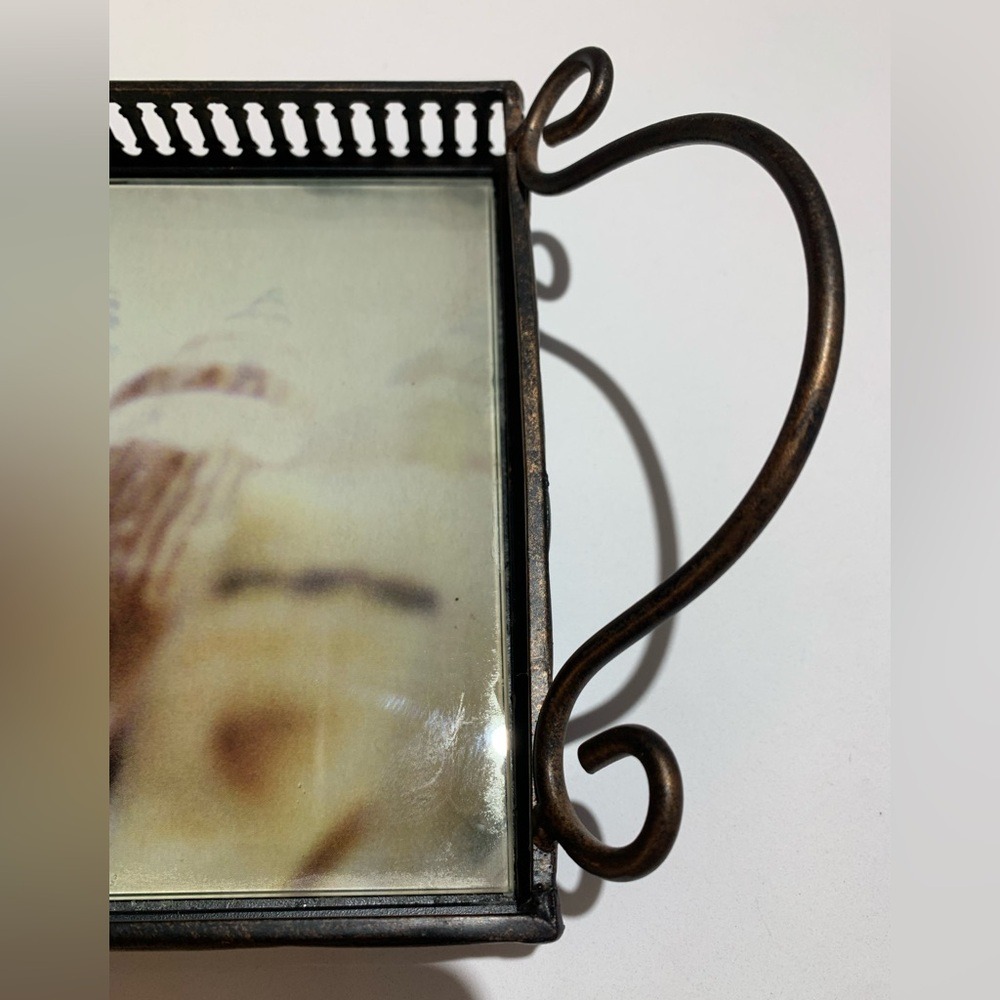 Antique Vanity Plateau Tray Shells Print Rod Iron W/Handles Perfume Jewelry Bath - Picture 4 of 9